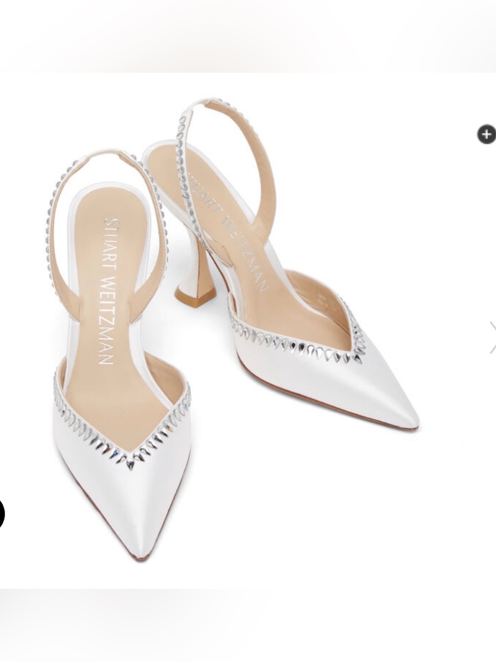 Stuart Weitzman gemcut excurve 100 ivory satin slingback pumps